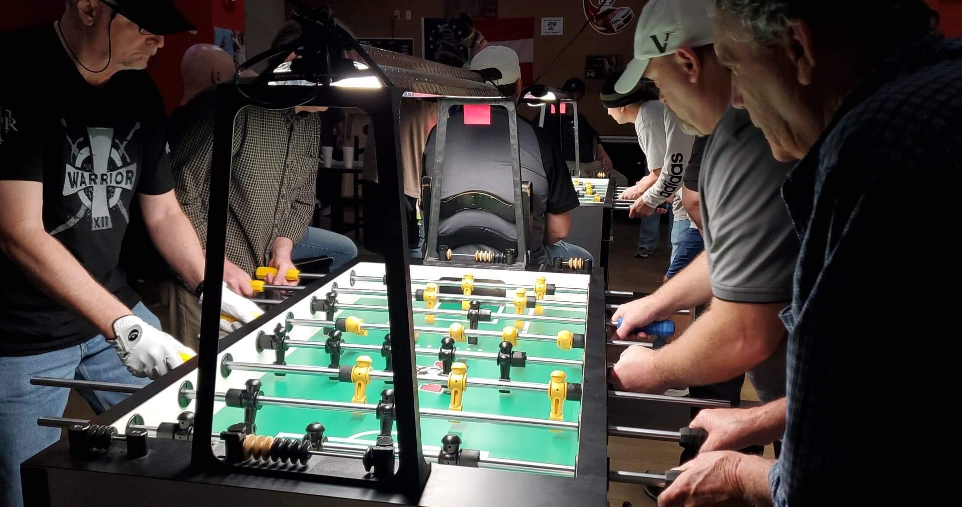 Alexander City,AL. team, Steve Dodgen & Ken William are shown on the right during foosball competition in Douglasville,GA. Opponents are Rick Dell & Phil Grable, a couple top players also frequenting foosball action in that area this January 2021. 