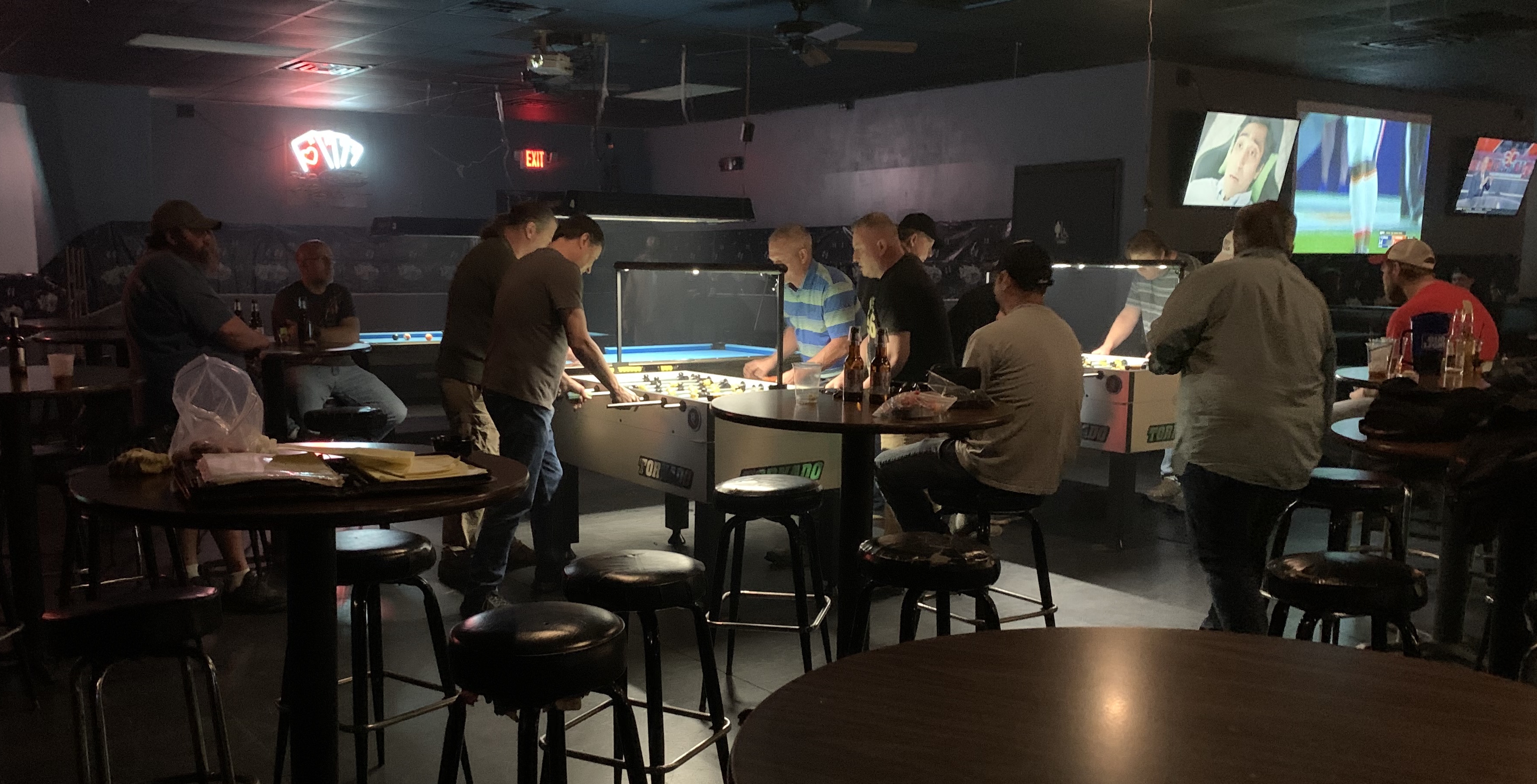  Shown in Madison,AL. playing a weekly foosball tournament at 