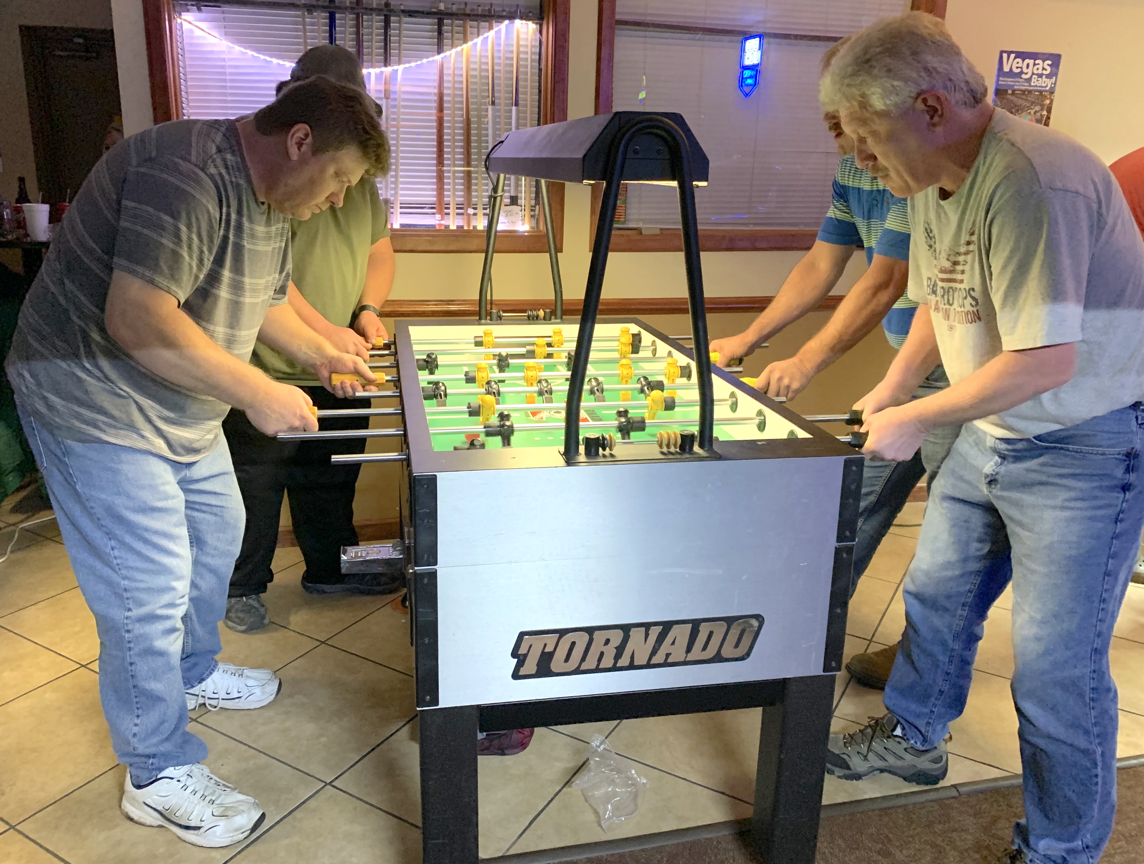 Open Doubles champs at the 2020 Bama Bad Boy event, Jeremy Monroe & Jim Wiggs, are shown on the right during competition at 6 Pockets Bar & Billiards in Decatur,AL.