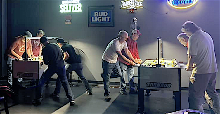 Players are shown during weekly Foos-Thursday competition in Madison,AL. at Madison Station Bar & Grill.