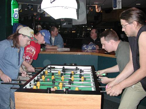 The State of Kentucky's top fooser is Delano Casey, he is pictured on the far left teamed with a fellow Kentuckian while competing against a couple Ohio foosers.